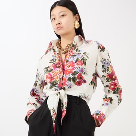 Flower Bouquet Print Knot Blouse