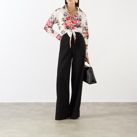Flower Bouquet Print Knot Blouse