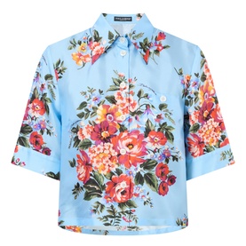 Flower Bouquet Print Silk Blouse