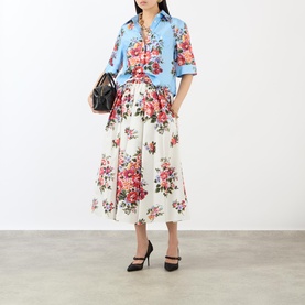 Flower Bouquet Print Silk Blouse