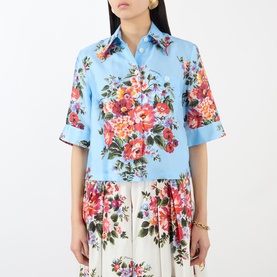 Flower Bouquet Print Silk Blouse