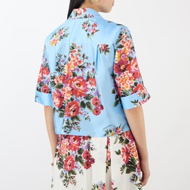 Flower Bouquet Print Silk Blouse