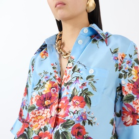 Flower Bouquet Print Silk Blouse