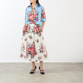 Flower Bouquet Print Silk Blouse