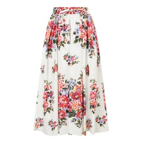 Flower Bouquet Print Silk Skirt