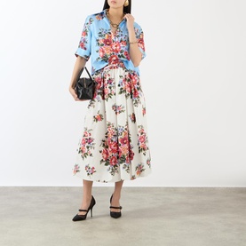 Flower Bouquet Print Silk Skirt