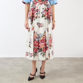 Flower Bouquet Print Silk Skirt