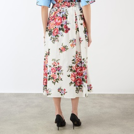 Flower Bouquet Print Silk Skirt