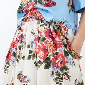 Flower Bouquet Print Silk Skirt