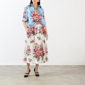 Flower Bouquet Print Silk Skirt