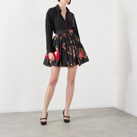 High-Rise Floral Pleated Mini Skirt