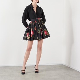 High-Rise Floral Pleated Mini Skirt