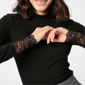 Omi Lace Trim Turtleneck Top