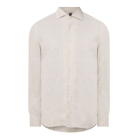 Boggi Milano Linen Casual Shirt in sand, pointed collar, long sleeves, button fastenings, curved hemline, 100% linen
