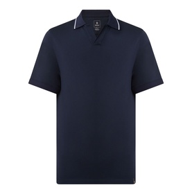 Boggi Milano S-Caf&eacute;&reg; Logo Piqu&eacute; Polo Shirt in navy with white tipped collar detail, short sleeves, and straight hem