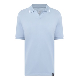 Boggi Milano S-Caf&eacute;&reg; Logo Piqu&eacute; Polo Shirt in light blue with white tipped collar and cuffs, short sleeves, and straight hem