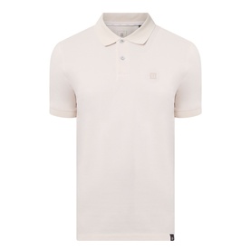 Boggi Milano Solid Logo Piqu&eacute; Polo Shirt in Natural, short sleeves, two-button placket, embroidered chest logo, piqu&eacute; cotton finish