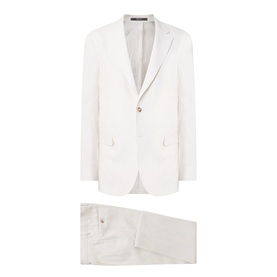 Boggi Milano Pure Linen Single-Breasted Suit in cream, notched lapels, single button, patch pockets, with matching tailored trousers