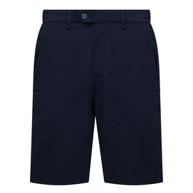 Boggi Milano navy blue cotton chino shorts with button waistband, slash pockets, and flat front