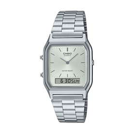 Casio AQ-230A-7AMQYES Watch in silver, stainless steel bracelet, square dual analogue-digital dial, water-resistant