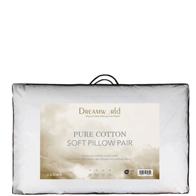 Dreamworld Pure Cotton Pillow Pair, white with branded packaging, microfibre fill, set of 2 pillows