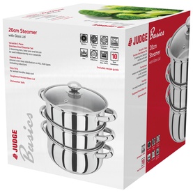 Essentials 3-Tier Glass Lid Steamer Set 20cm