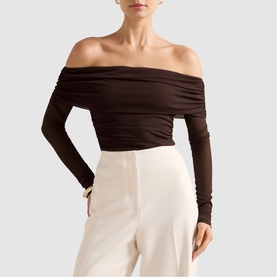 Kaia Ruched Mesh Bardot Top
