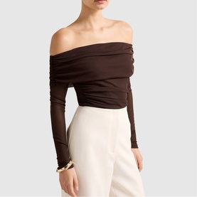 Kaia Ruched Mesh Bardot Top