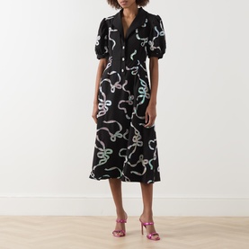 Ripple Bow Embellished Shirt Dress