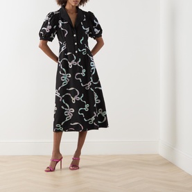 Ripple Bow Embellished Shirt Dress