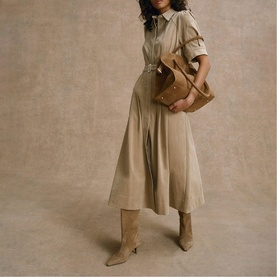 Corduroy Belted Shirt Dress