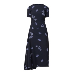 Floral Motif Draped Jacquard Dress