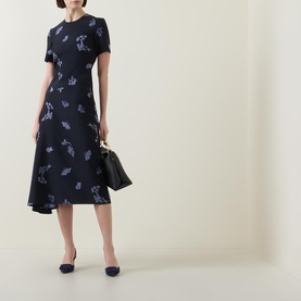Floral Motif Draped Jacquard Dress