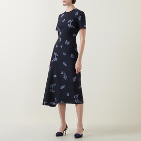 Floral Motif Draped Jacquard Dress