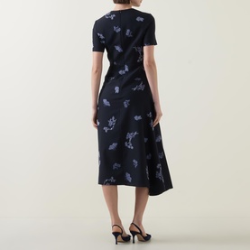 Floral Motif Draped Jacquard Dress