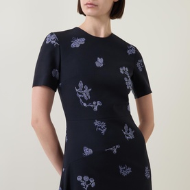 Floral Motif Draped Jacquard Dress
