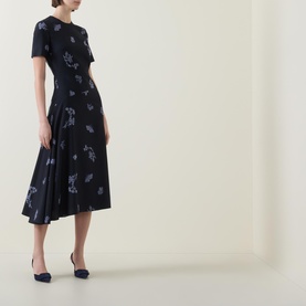 Floral Motif Draped Jacquard Dress