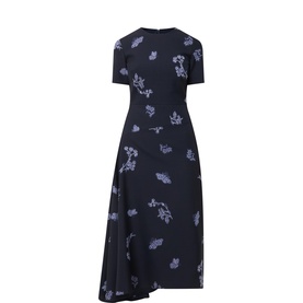 Floral Motif Draped Jacquard Dress