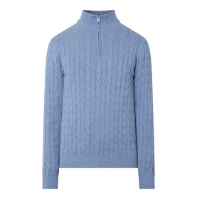 Shield Logo Half-Zip Cable Knit Sweater