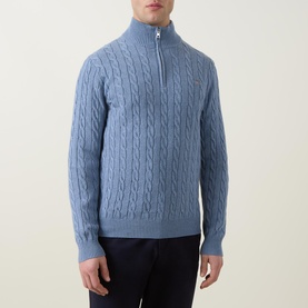 Shield Logo Half-Zip Cable Knit Sweater