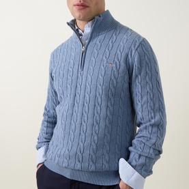 Shield Logo Half-Zip Cable Knit Sweater