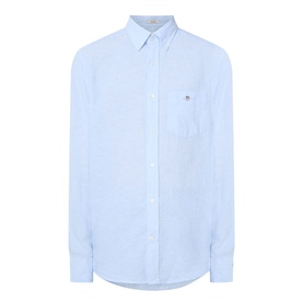 Gant Sky Blue linen-cotton regular fit shirt with button-down collar and chest patch pocket with logo embroidery