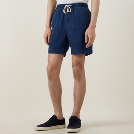 Tonal Logo Drawstring Denim Shorts