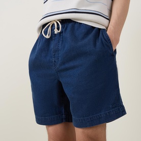 Tonal Logo Drawstring Denim Shorts