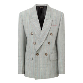 Double-Breasted Check Tailored Blazer