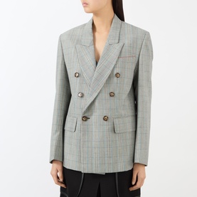 Double-Breasted Check Tailored Blazer