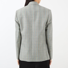 Double-Breasted Check Tailored Blazer