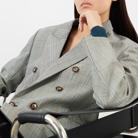 Double-Breasted Check Tailored Blazer