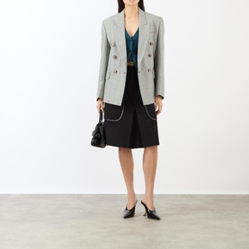 Double-Breasted Check Tailored Blazer