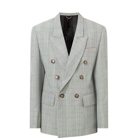 Double-Breasted Check Tailored Blazer